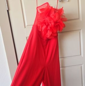 Red Jumpsuit with Floral Detail